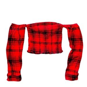 Garage Red and Black Plaid Shoulder-less CropTop size XS